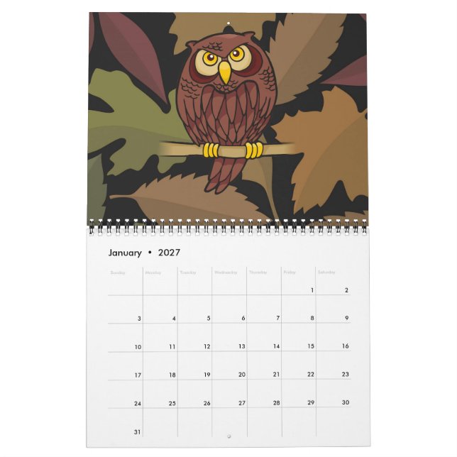 Calendrier Dessin animé de hibou (Jan 2027)
