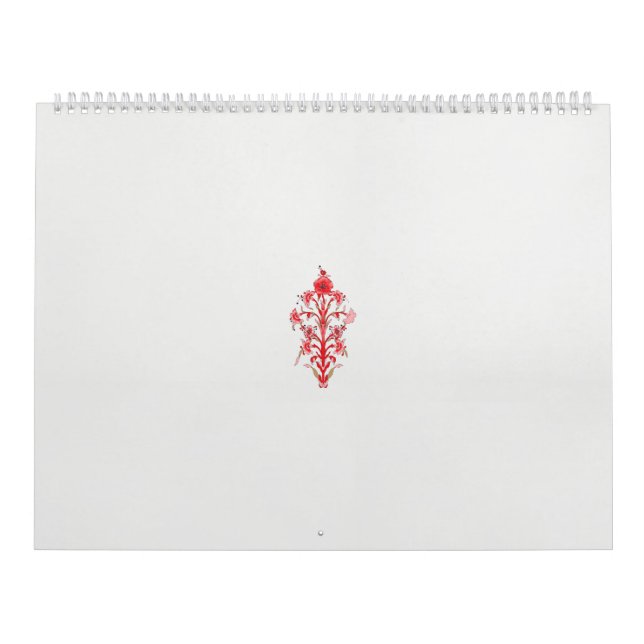 Calendrier dessin d'une fleur rouge et feuille sur un ba blan (Protection)