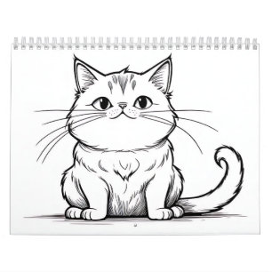 Calendrier Dessins au trait de chats et de chiens 