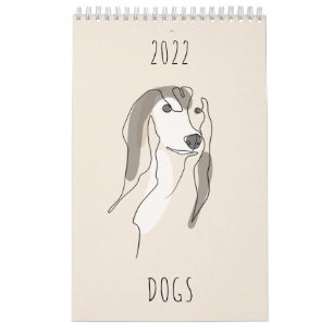 Calendrier Dessins d'une ligne de chien avec couleur