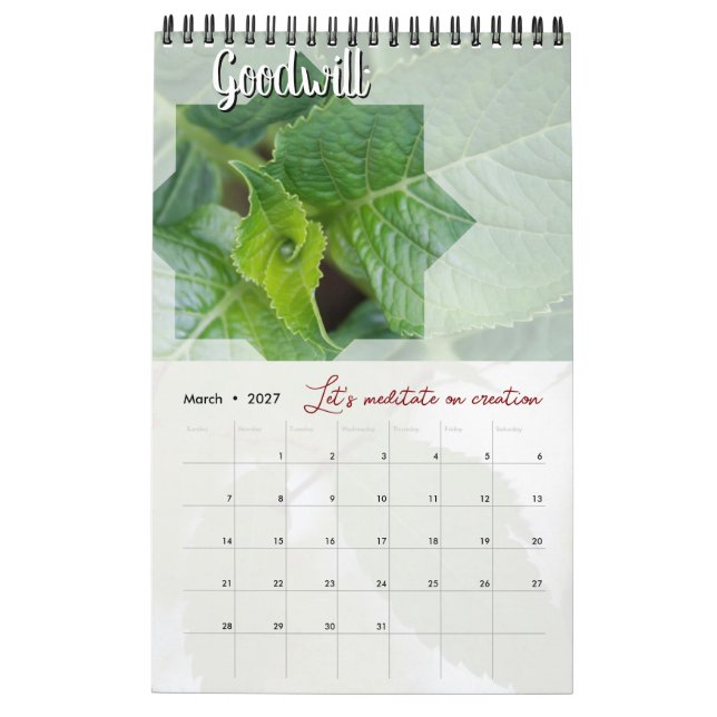 Calendrier Dieu méditation jardin : étoile & mot (Mar 2027)