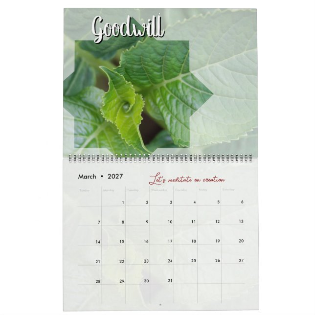 Calendrier Dieu méditation jardin : étoile & mot (Mar 2027)