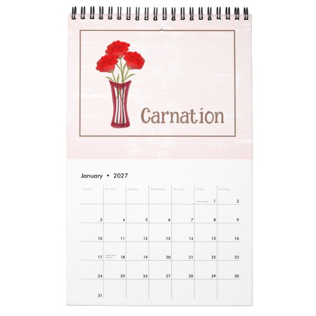 Calendrier d'illustrations florales personnalisées (Jan 2027)