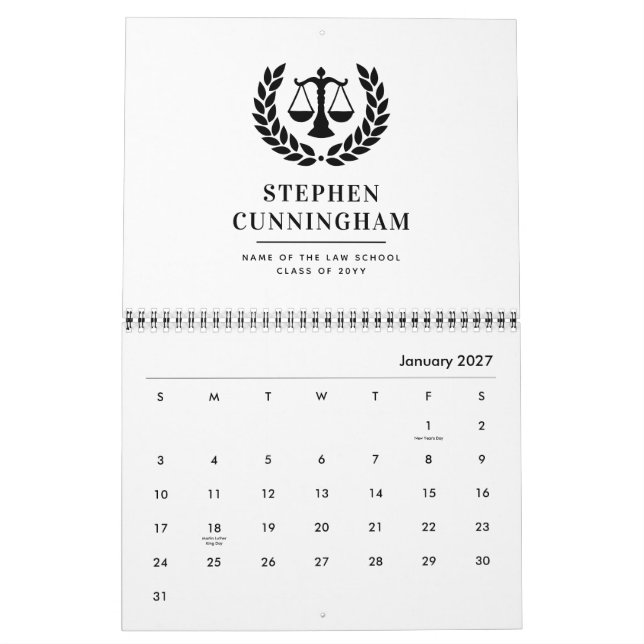 Calendrier Diplôme de droit moderne personnalisé (Jan 2027)