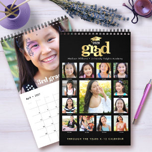 Calendrier Diplôme Or Noir Collage Photo K–12 15 Mois