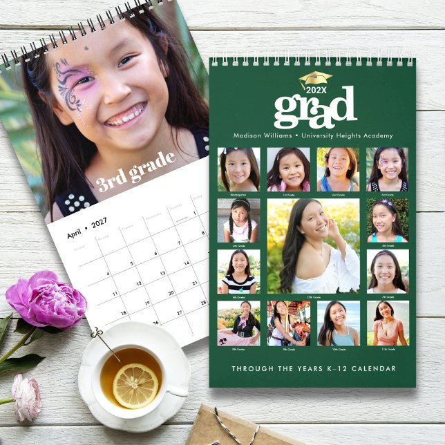 Calendrier Diplôme Or Vert Collage Photo K–12 15 Mois (Créateur téléchargé)