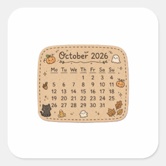 Calendrier d'octobre 2026 Autocollant | Halloween