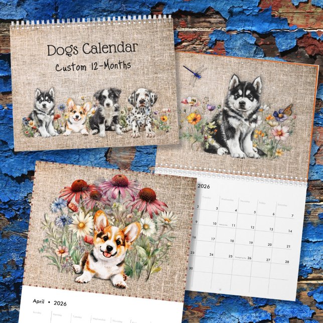 Calendrier Dog Breeds in Wildflowers 12-Month Custom Year (Créateur téléchargé)