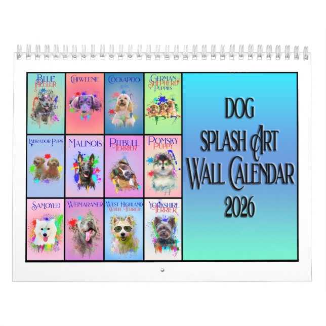 Calendrier Dog Colourful Splash Art Wall Calendar 2026 (Protection)