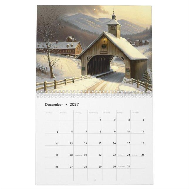 Calendrier Douze mois de ponts couverts d'aquarelle (Dec 2027)