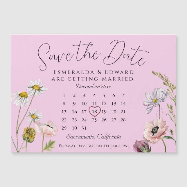 Calendrier du Mariage de fleurs violettes pâles En (Devant)