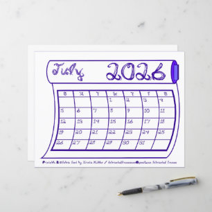 Calendrier du mois de juillet 2026 Bleu Fonte de t
