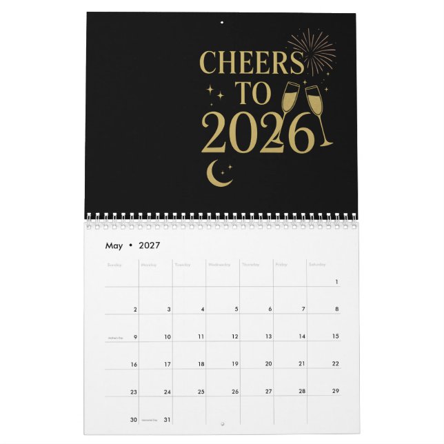 Calendrier du Nouvel An 2026 - Elegant Gold & Blac (Mai 2027)