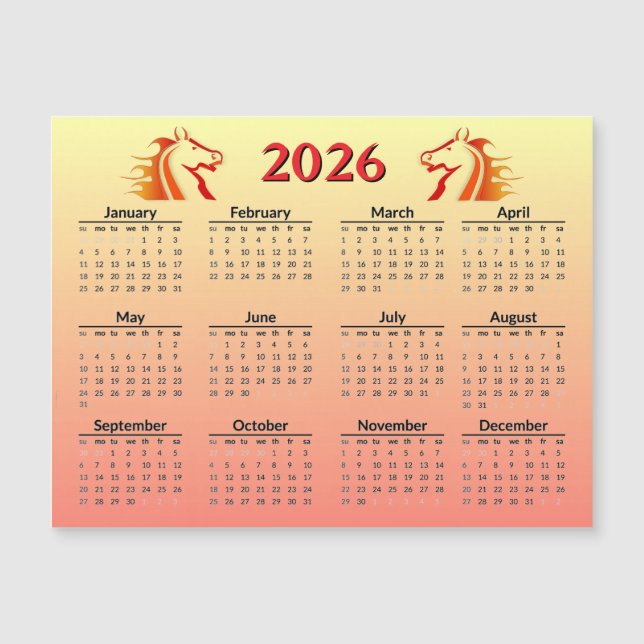 Calendrier du Nouvel An chinois du Cheval 2026 (Devant)