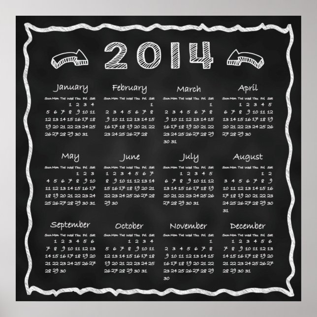 Calendrier du tableau noir de l'année 2014 (Devant)