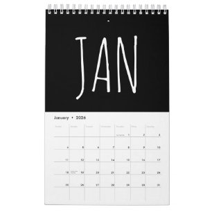 Calendrier Écriture calligraphique en noir et blanc