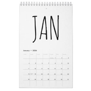 Calendrier Écriture simple en noir et blanc