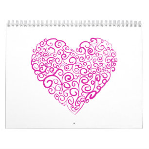 Calendrier Écriture spirale coeur rose pour la Saint Valentin