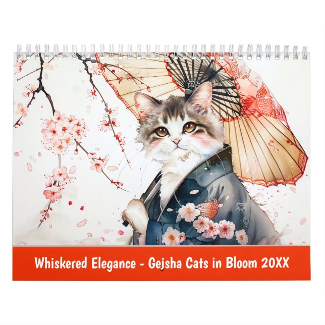 Calendrier Élégance Moustachue – Geishas Chattes en Fleur (Protection)