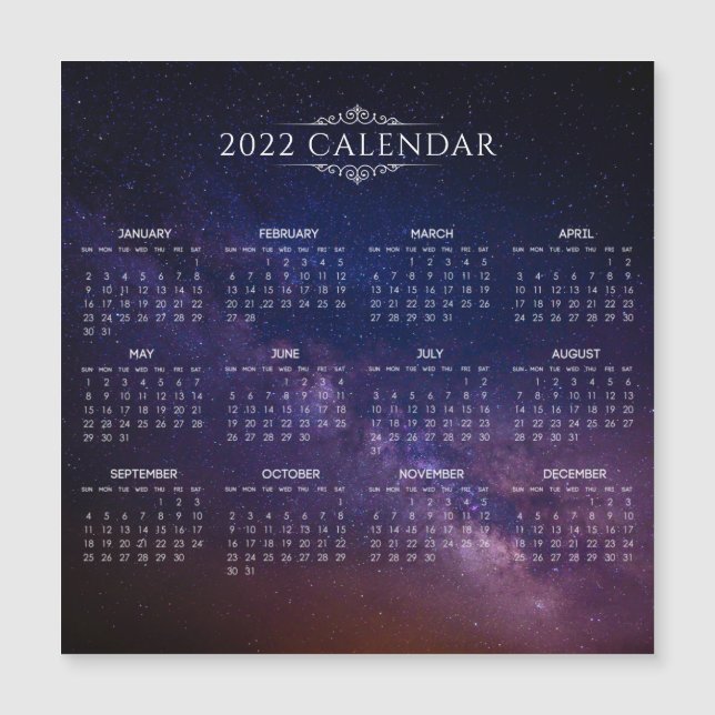 Calendrier élégant 2022 sur Voie lactée | Carte ma (Devant)