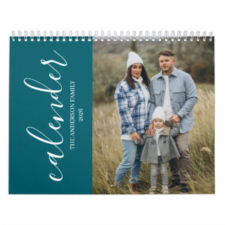Calendrier élégant de famille de photo bleue minim
