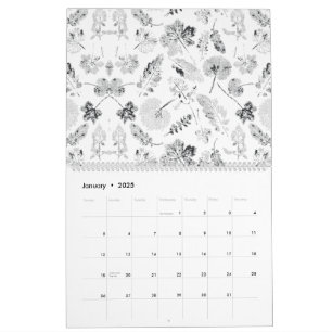 Calendrier Elégant design floral noir et blanc présentant d