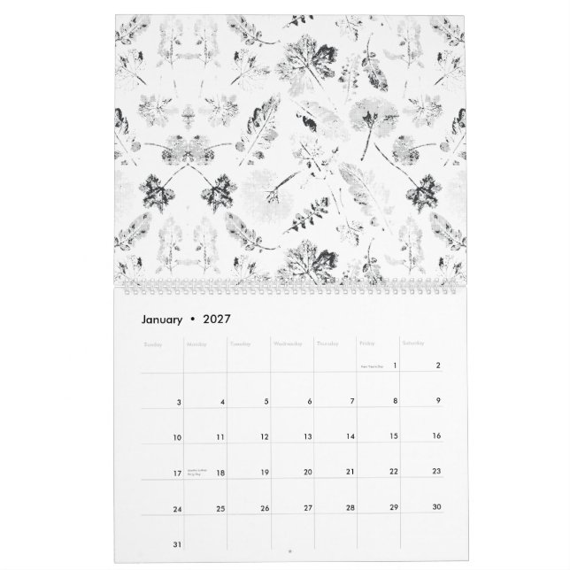 Calendrier Elégant design floral noir et blanc présentant d (Jan 2027)