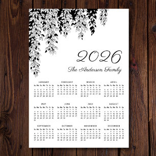 Calendrier élégant en noir et blanc de Bouleau ple