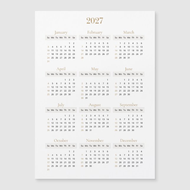 Calendrier élégant en or 2027 | Toute couleur de f (Devant)