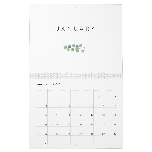 Calendrier Elégant Eucalyptus aquarelle (Jan 2027)