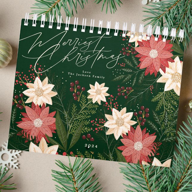 Calendrier Élégant Festif Joyeux Noël Poinsettia Fête (Créateur téléchargé)