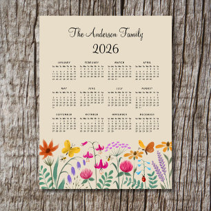 Calendrier Élégant Mignon Fleurs Sauvages Aquarell