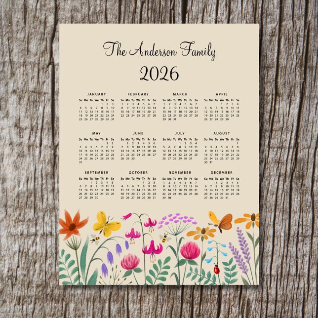 Calendrier Élégant Mignon Fleurs Sauvages Aquarell (Créateur téléchargé)
