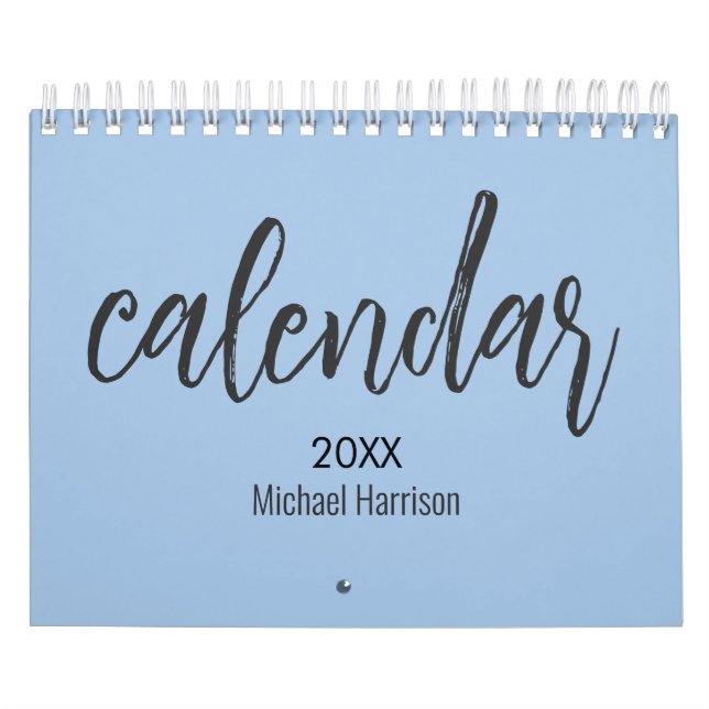 Calendrier Élégant Minimaliste 2026 – Bleu Poussié (Protection)