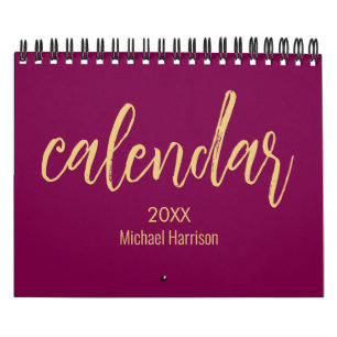 Calendrier Élégant Minimaliste 2026 – vin & Or