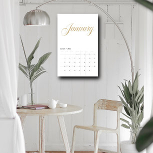 Calendrier Élégant minimaliste blanc Lettres de script or