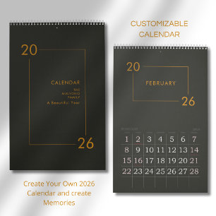 Calendrier Élégant Minimaliste Moderne 2026