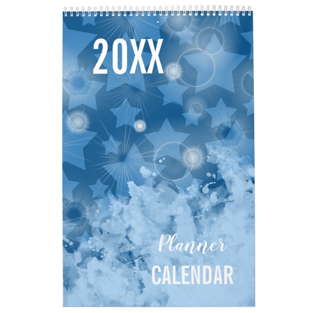 Calendrier Élégant Moderne Classique Bleu Étoiles motif (Protection)