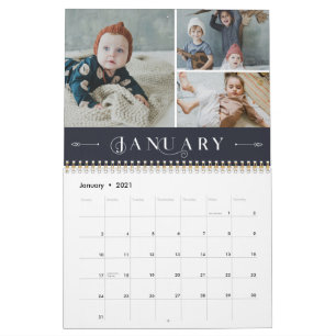 Calendrier Élégant Mois de la Marine Blanche Ornate Photo C