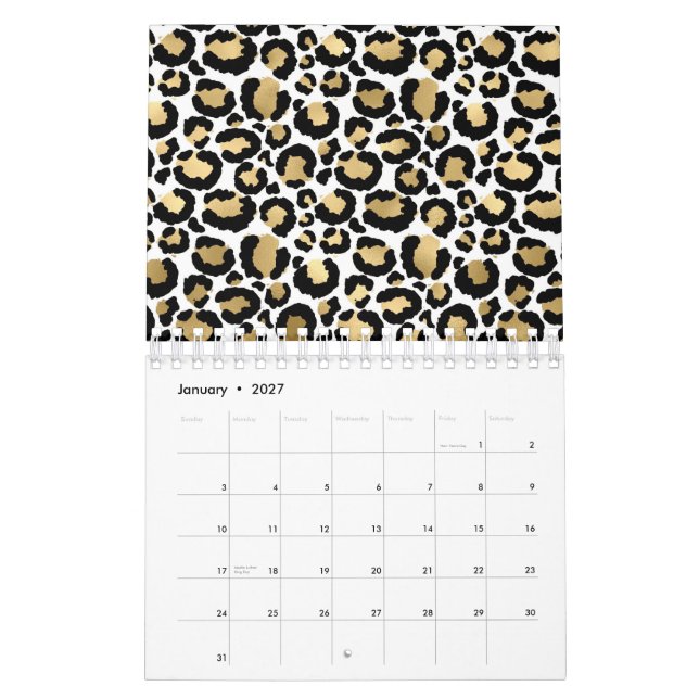 Calendrier Elegant Monochromatic Leopard Spots Wild Glam (Jan 2027)