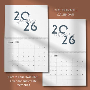 Calendrier Élégant Simple Bleu 2026