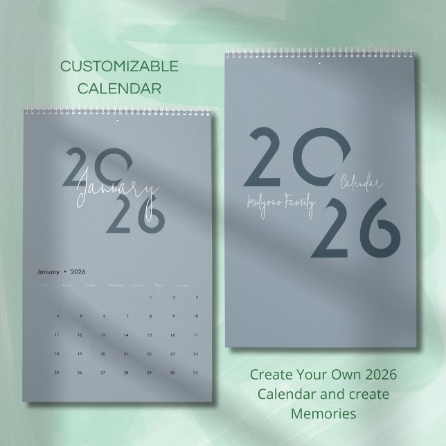 Calendrier Élégant Simple Bleu 2026 (Créateur téléchargé)