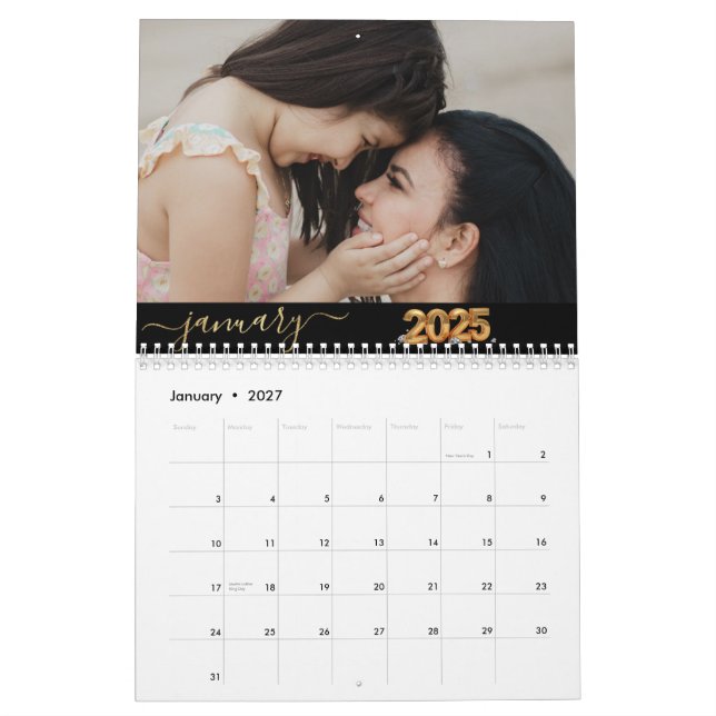 Calendrier Élégant Simple Joueur de script Photos de famille (Jan 2027)