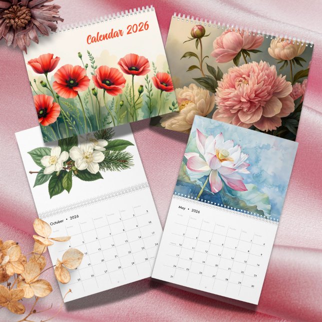Calendrier Elegant Vibrant  Watercolor Botanical 2026 (Créateur téléchargé)