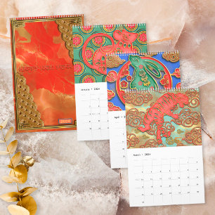 Calendrier Élégants signes du zodiaque chinois 12 couleur rou