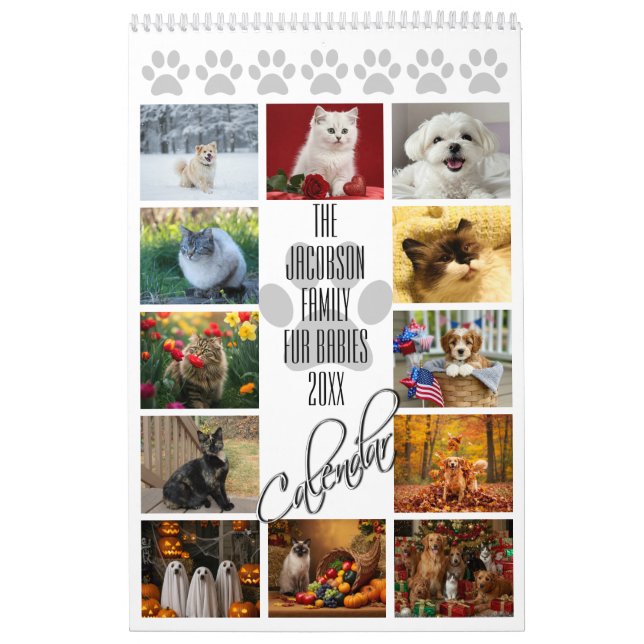 Calendrier Empreintes de pattes 12 mois Votre famille Animaux (Protection)