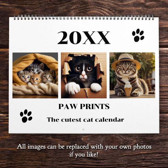 Calendrier Empreintes de pattes Pet Cat Photo Art Grand (A beautiful personalized calendar featuring fun images of cats in the various seasons)