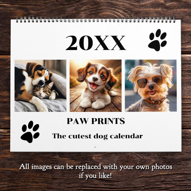 Calendrier Empreintes de pattes Pet Chien Photo Art Grand (A beautiful personalized pet calendar featuring fun images of dogs and some cats)