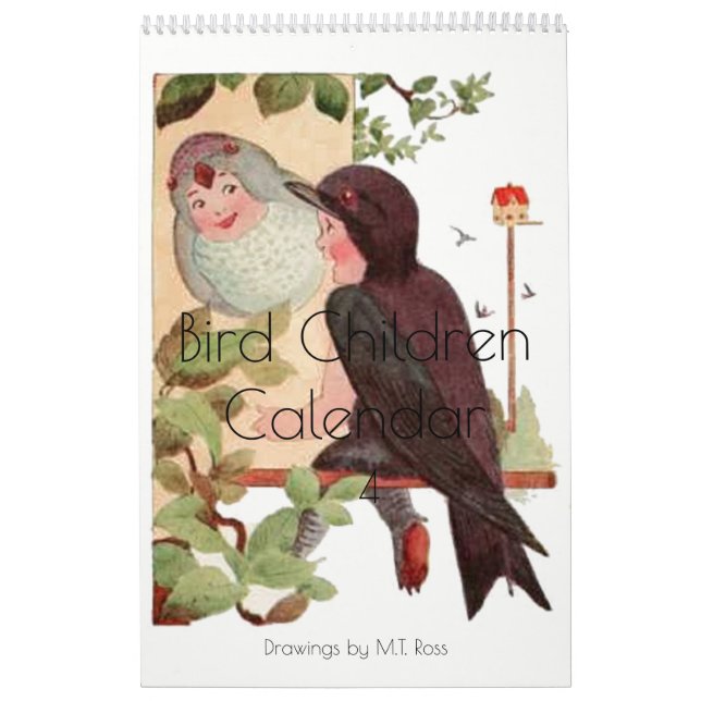 Calendrier Enfants vintages mignons 4 d'oiseau de dessins (Protection)