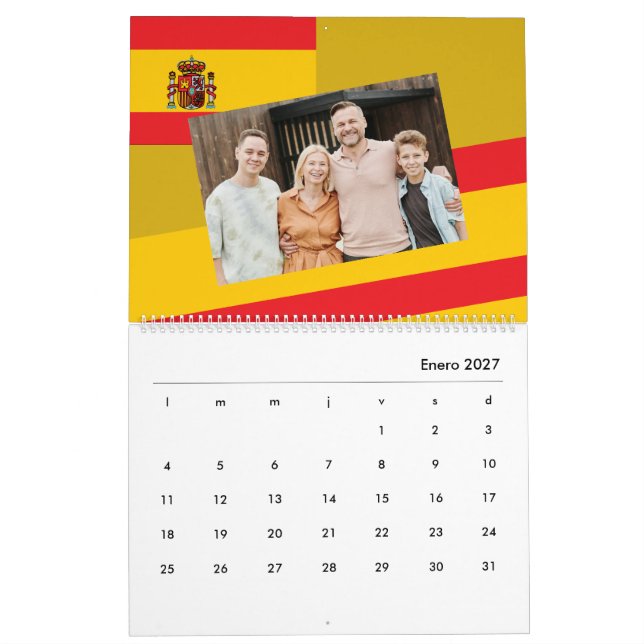 Calendrier Espagne | Ajouter Votre Photo drapeau Espagnol Cou (Jan 2027)